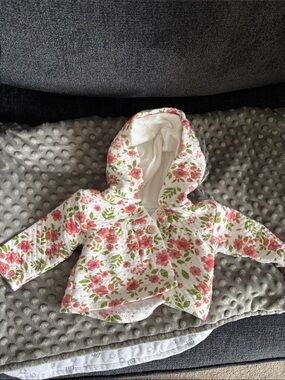Floral Hooded Baby Sweater - Pink & Green Flowers